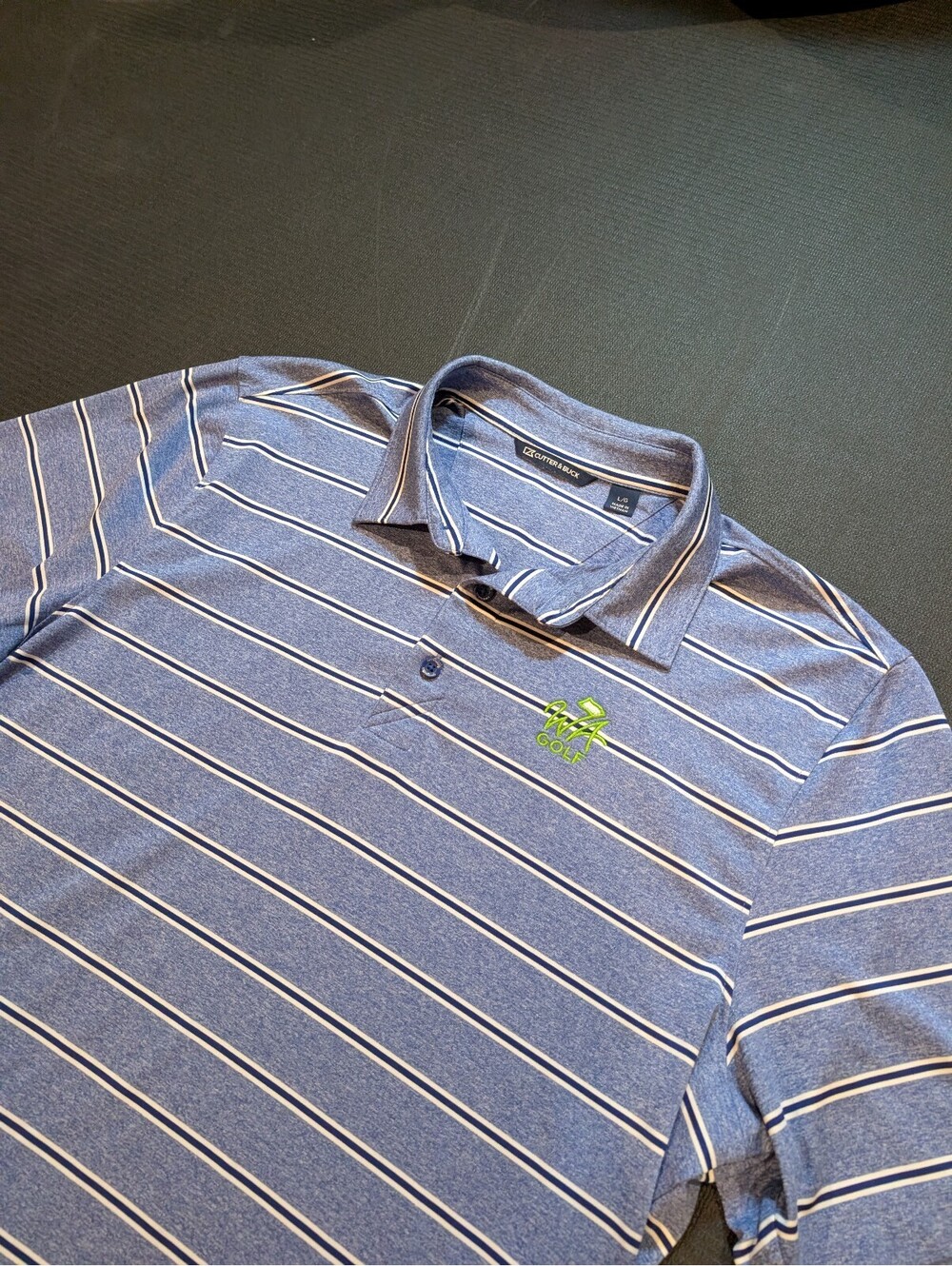 Cutter & Buck Men's L Blue Striped Golf Polo Shirt Performance Casual